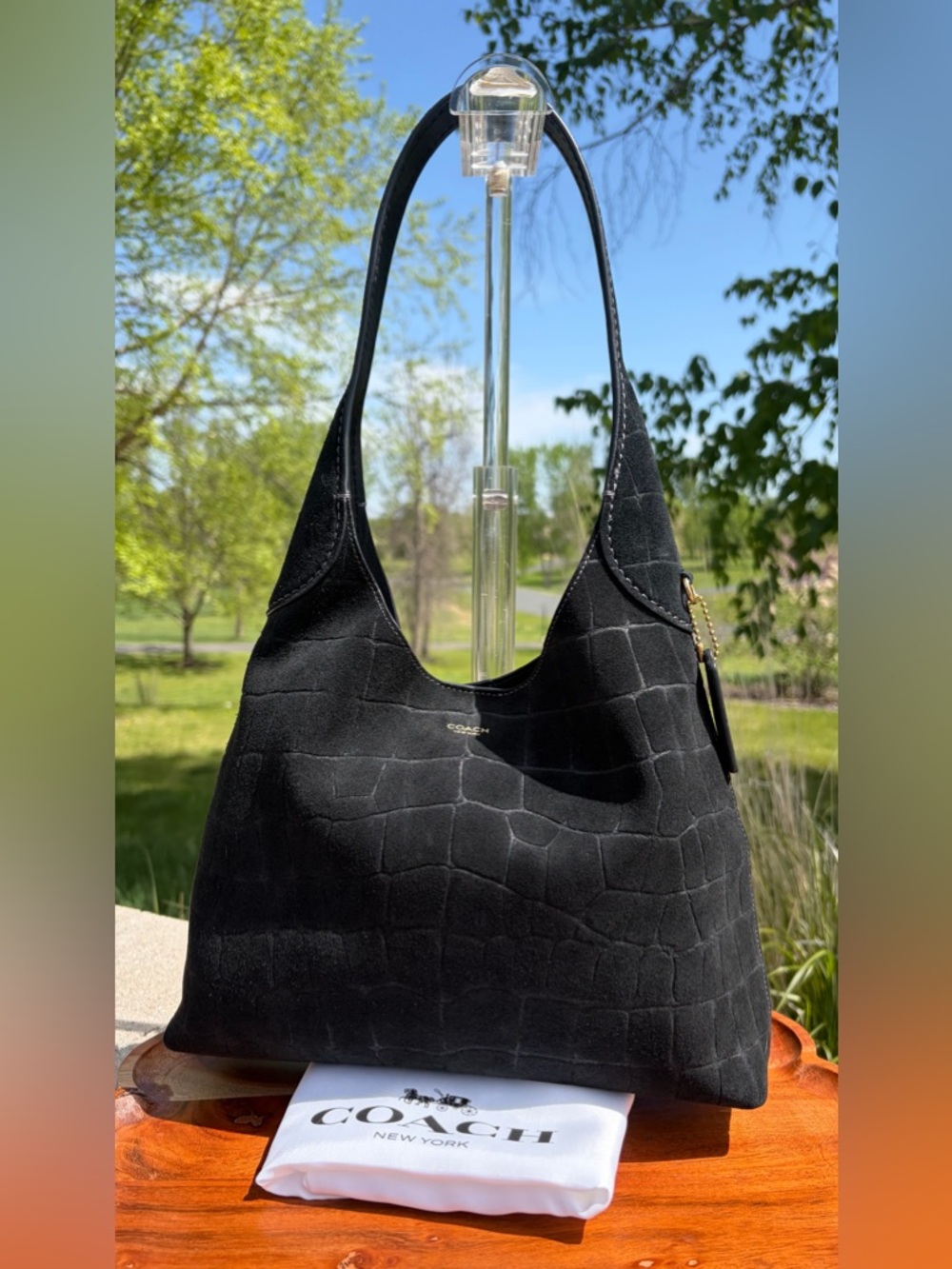 Coach Brooklyn 28 Shoulder Bag Croc Embossed Black Suede NWOT - Picture 4 of 17